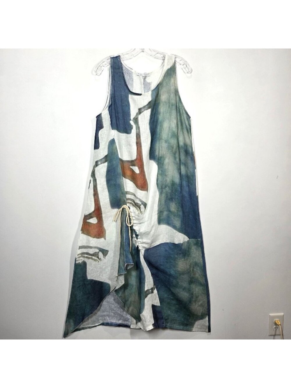 Tempo Paris Dress Small / Medium Linen Asymmetrical Ruched Hem Lagenlook Artsy